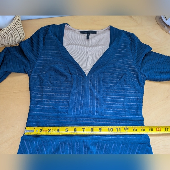 BCBG MAXAZRIA Navy Blue Fit Flare Dress Size Small Stripes Long Sleeves - Picture 10 of 11